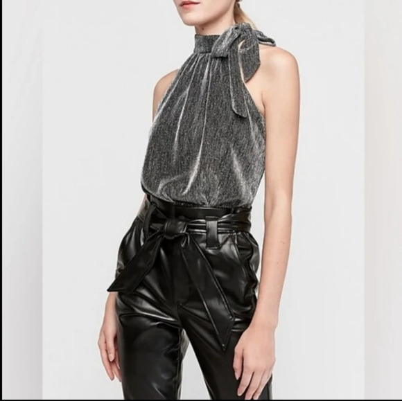 NEW Express sparkle neck tie Bodysuit - Picture 1 of 6
